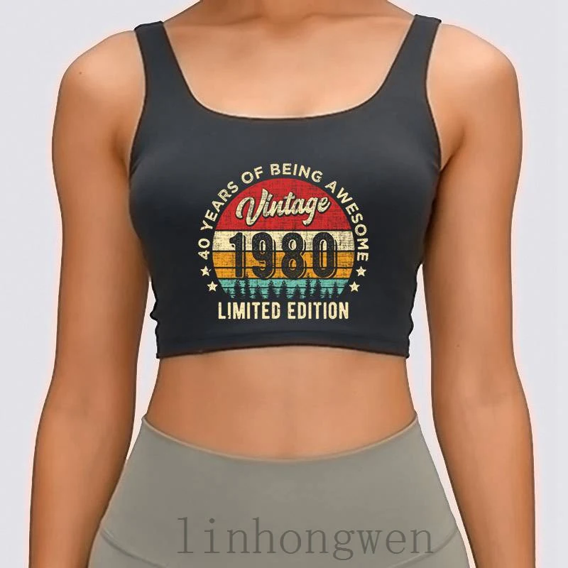 

Винтажные 1980 40 лет удивительный 40th на день рождения для женщин топ на бретелях; Узор печати Размеры S-XL анти-морщинки Стандартный хлопковый к...