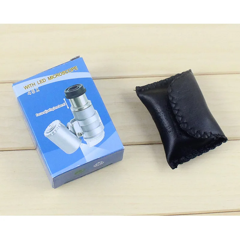 

45x Portable Mini Jewelry microscope dual LED lamp high power identification antique jewelry printing dot magnifier