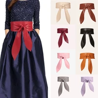 women elegant bow belt long black soft leather wide waistband belts bowknot cummerbund dress clothing accessories
