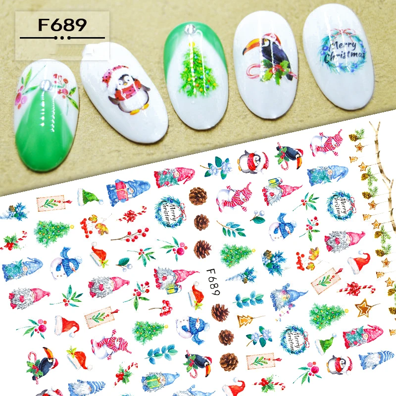 

3D Nail Sticker Decals Self-adhesive Design Stickers for Nails Christmas Tree Snowman Stickers for Manicure Nail Art Decoration