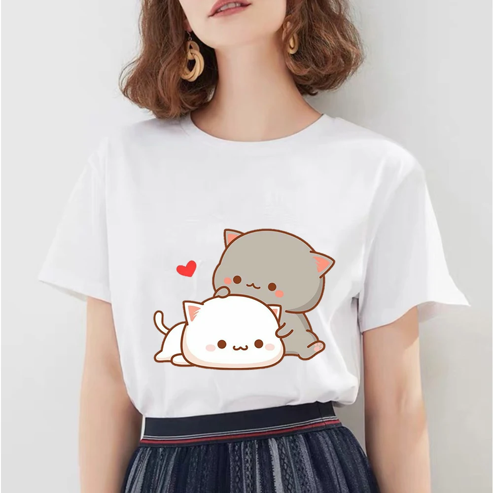 

Футболка женская с 3D-принтом кота, милый топ с рисунком животного, Повседневная рубашка в стиле 90-х Харадзюку, с круглым вырезом, одежда на ле...