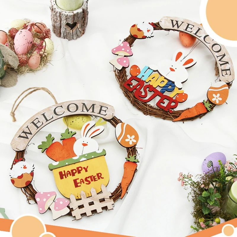 Счастливый Пасхальный венок украшение для дома ручной работы деревянный знак