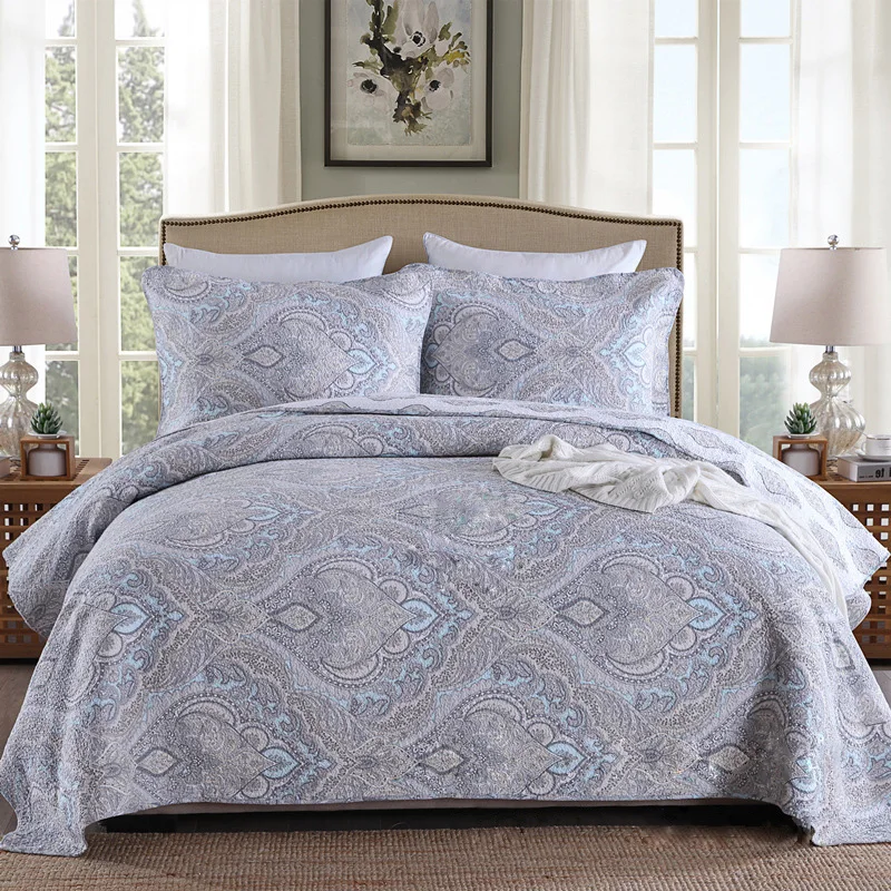 

Paisley Print Quilt Set 3pcs Cotton Quilted Bedspread Bed Cover Sheets Pillow Case King Queen Size Summer Coverlets