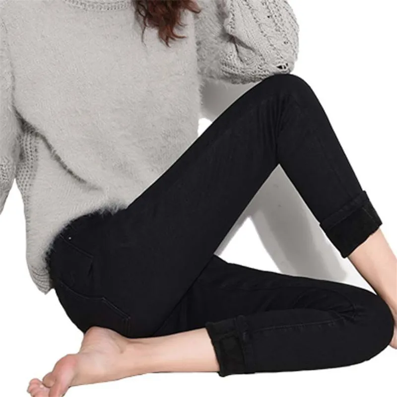 

High Waist Warm Jeans For Women Blue Female Black Winter Jeans Women Denim Pants Jean Femme 2021 Ladies Trousers Warm Pants