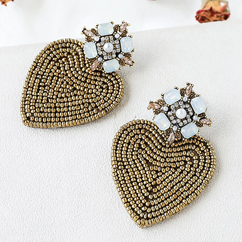 ZHINI Бохо сердце свисающие серьги для женщин Statament бисера подвески в форме стразы