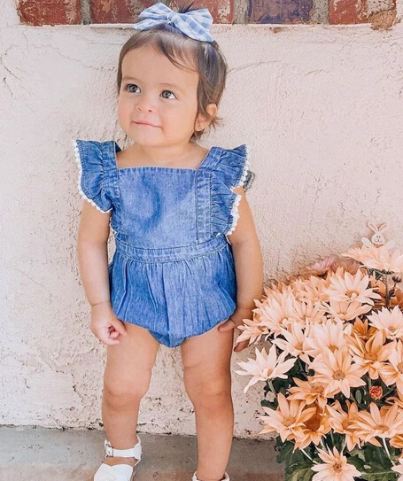 Боди летнее с бахромой и открытой спиной для девочек темно-синее | Детская одежда