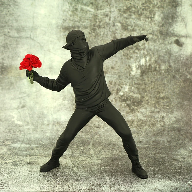 

Banksy Flower Thrower Statue Resin Statues Sculptures Home Decoration Accessories Modern Ornaments Figurine Collectible design