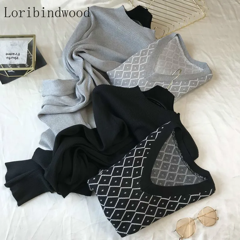 

Tow Piece Set for Women V Neck Vest Knitted Pullovers+Dress Suit Women's Clothes 2020 Autumn New Style