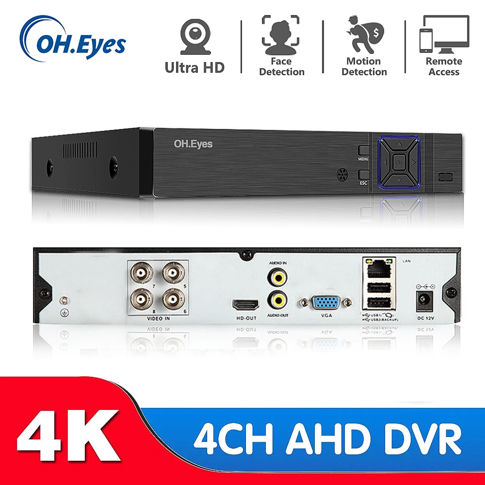 

H.265 4K IP/Analog/TVI/CVI 6 In 1 4CH DVR Security Surveillance CCTV System P2P 4*8MP HD Network Video Audio Recorder