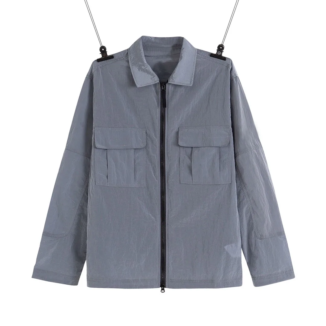 

Spring and Autumn Men's Jacket Metal Nylon Fabric Waterproof and Breathable Tooling Shirt Casual Outdoor Solid Color stone