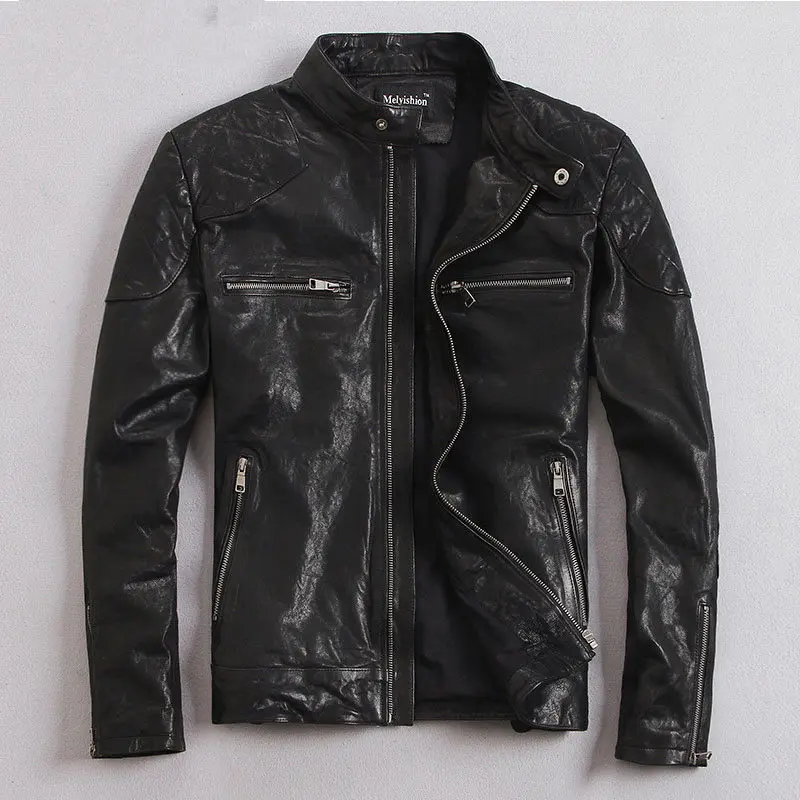 

High Quality 100% Natural Goat Skin Leather Jacket Men Spring Autumn Short Slim Motocycle Bomber Jackets casacas de cuero MF032