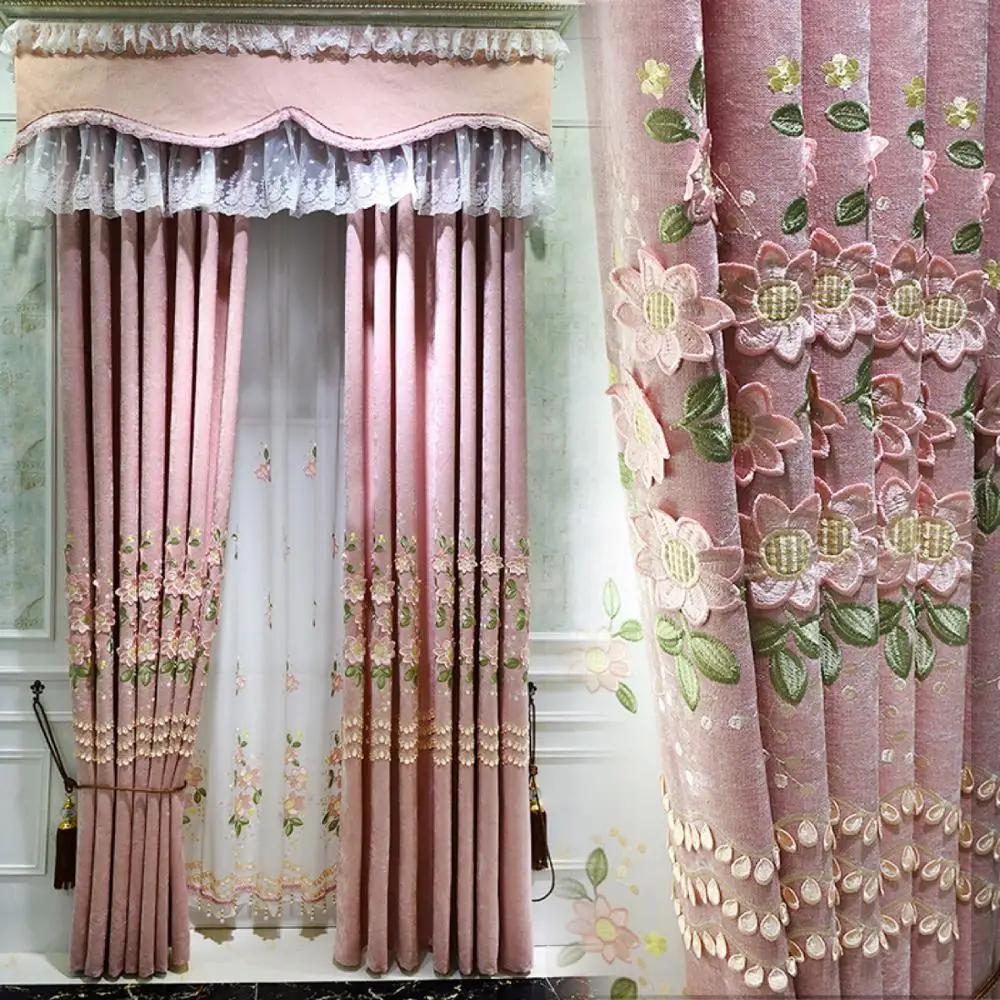 Шениль анаглиф вышитые шторы для гостиной оконные розовые/синие современные