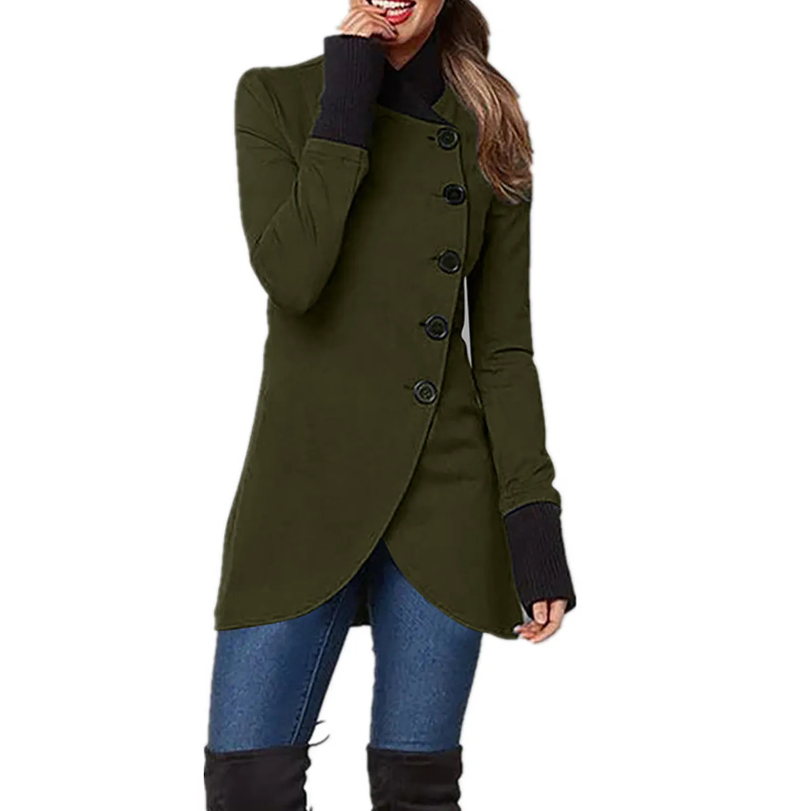 

2021 New Fashion Women's Long Sleeve Jackets Elegant Turtleneck Button Up Solid Color Jackets For Women Outwear jaqueta feminina