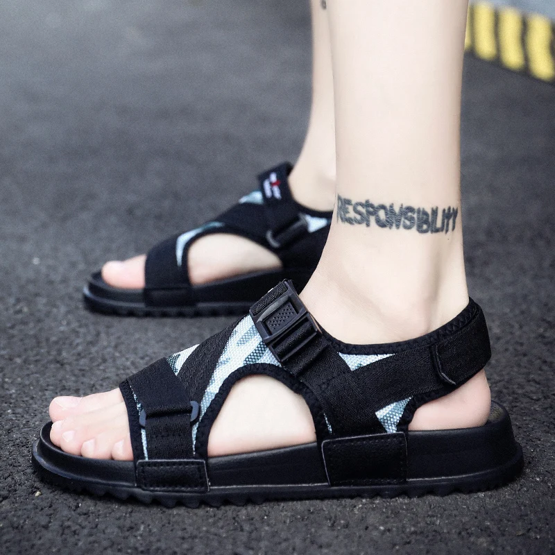 Сандалии-гладиаторы мужские пляжные шлепанцы плоская подошва повседневные