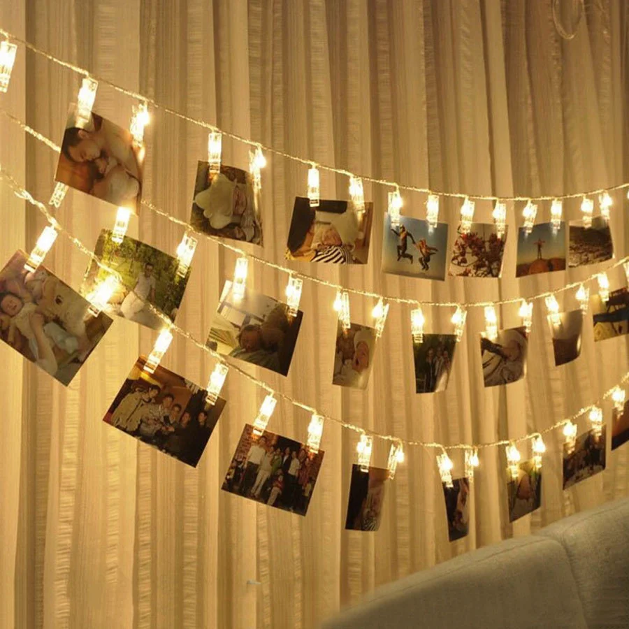

LED Photo Pegs String Light 10/20/40 Photo Clips Fairy Twinkle Light Wedding Party Xmas Garland Light for Hanging Photos Cards
