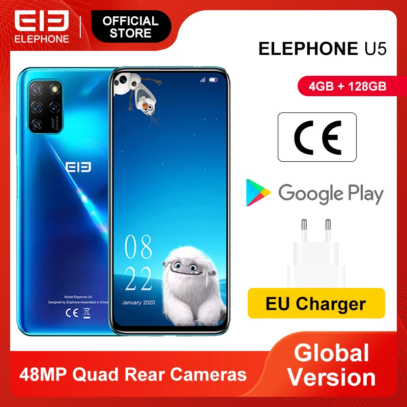 Новый ELEPHONE U5 4GB 128GB смартфон 48MP Quad камеры заднего 6 4 &quotFHD + безрамочный экран с