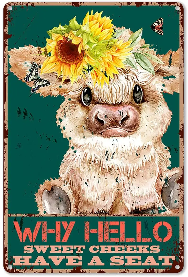 Забавный металлический жестяной знак ForbiddenPaper для ванной комнаты, милые щеки, корова, жестяной знак для офиса/дома/учебного класса