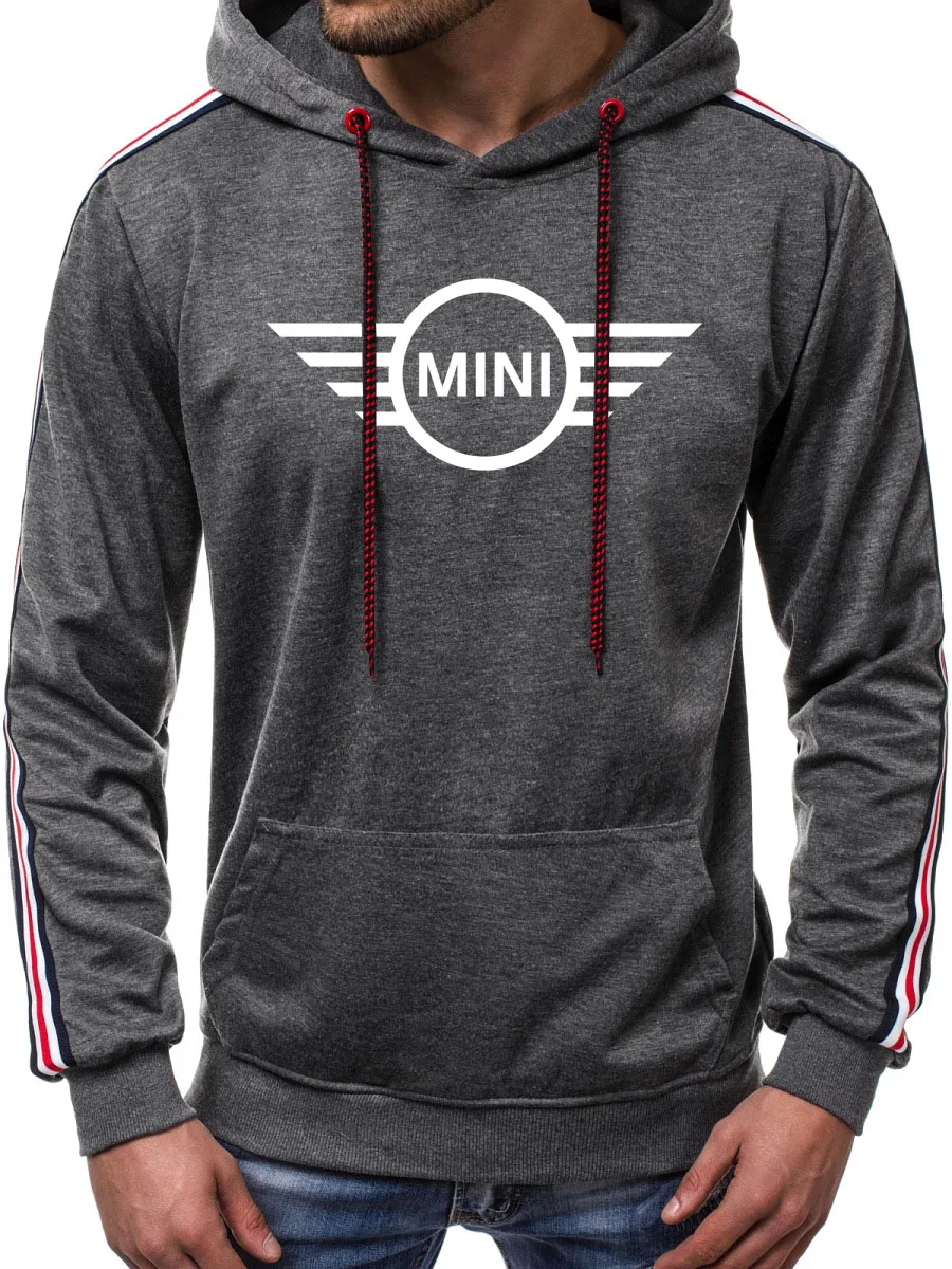 

Casual Men's Sweatshirt Mini Car Logo Printing High Quality Solid color stripe Spring Autumn Cotton Men's Hoodie clothing