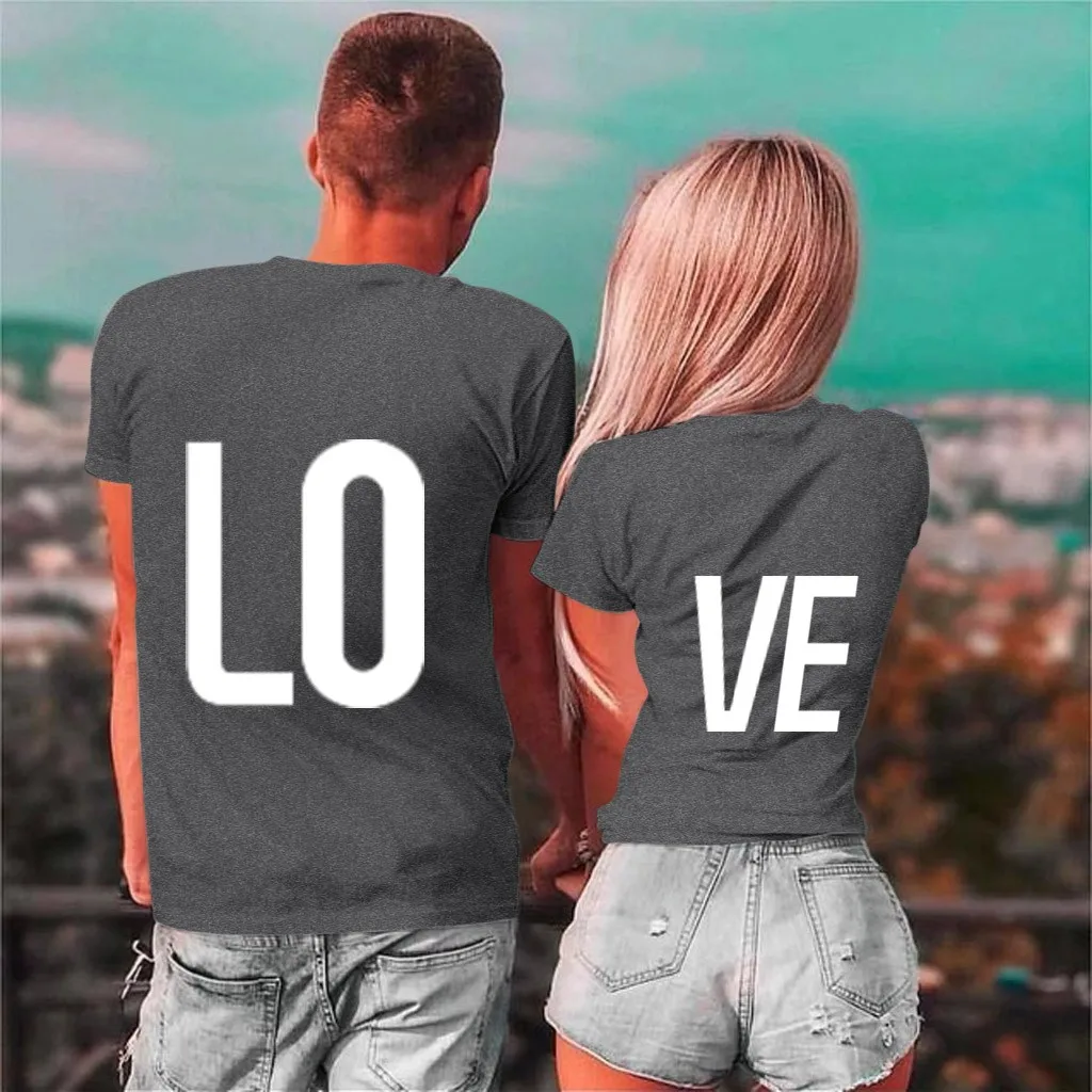 Модные новые летние футболки для пары отдыха с надписью Love хлопковые круглым