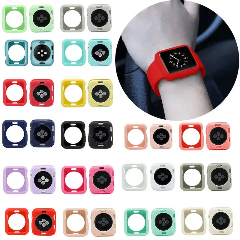 Мягкий силиконовый чехол с полным покрытием для наручных часов Apple Watch 38/40/42/44 мм