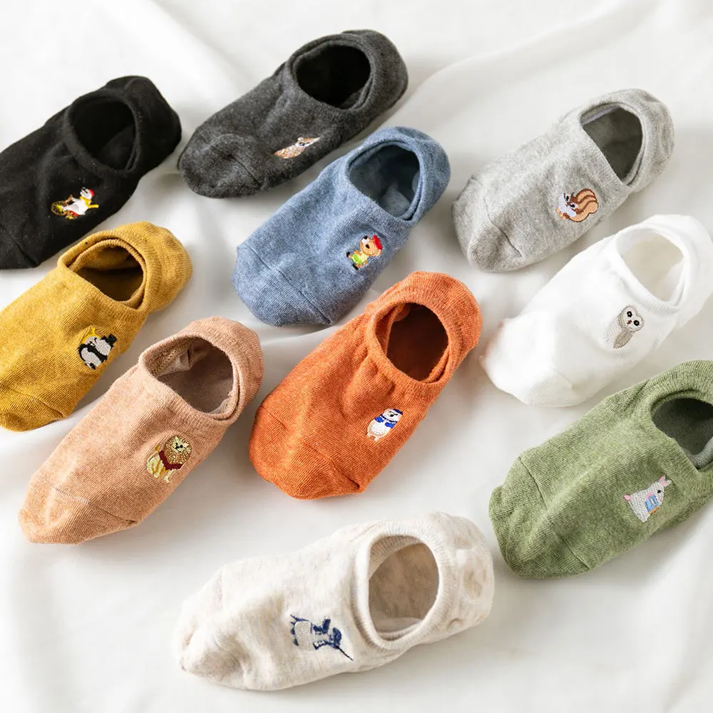 

Summer cute embroidered animal cotton boat socks Women's silicone non-slip thin section shallow mouth invisible socks