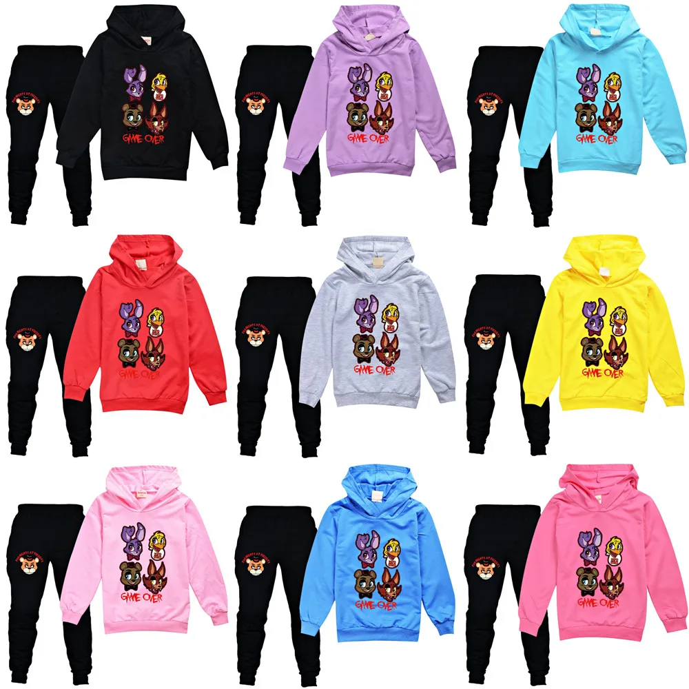 

FNAF Neutral Kid Hoodies Pants Set Girls Hoody Trouser Suit Long Sleeve Sweater Tops Boy tshirts Clothes