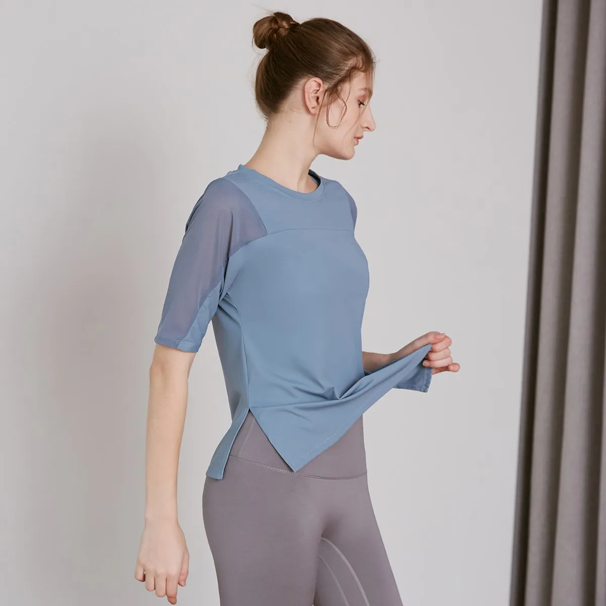 Vansydical Fitness Workout Tops T-shirts Women Mesh Spliced Sport Gym Running Shirts Short-sleeve Tee