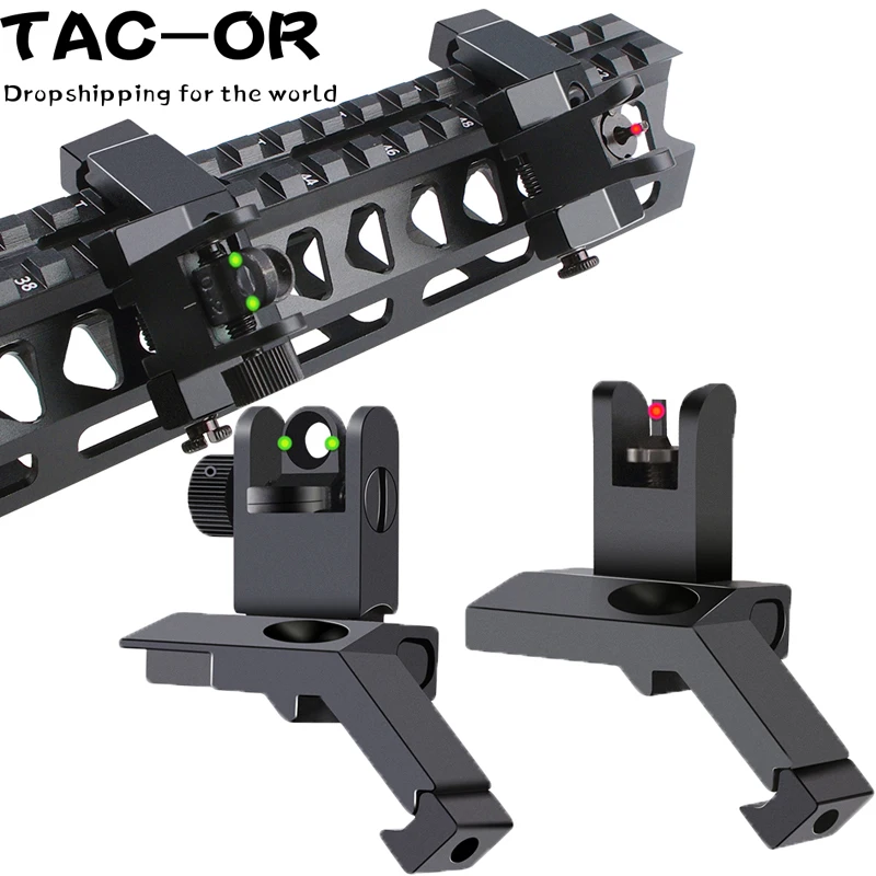 

Tactical 45 Degree Flip-up Low Profile Front Rear Fiber Optic Iron Sight Red Green Dot Sight Folding Backup Riflescope Hunting