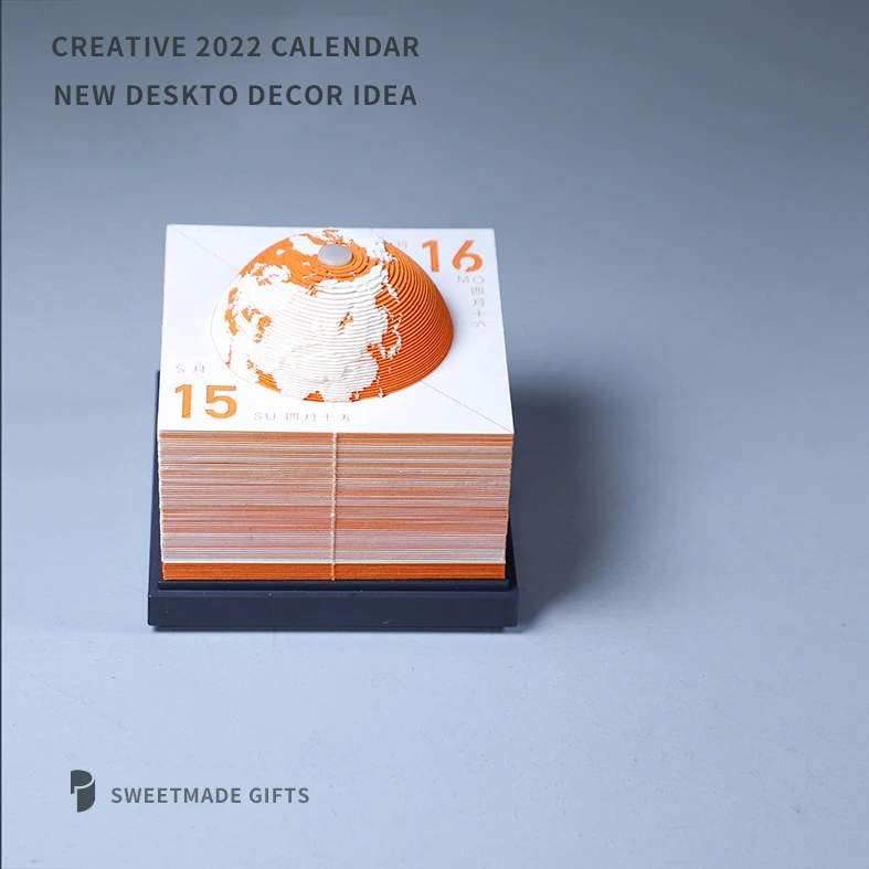 Adornos de calendario 3D rasgados a mano, modelo de tierra 2022, regalos de empresa convenientes, logotipo personalizado, Nota de papel, calendario de cubo-5