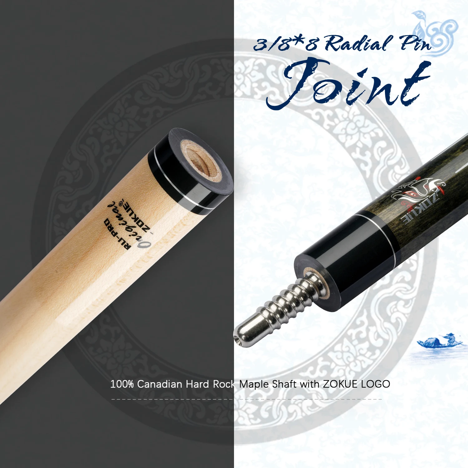 ZOKUE Billiard Cue 3/8*8 Radial Pin Pool Stick Featured Canadian Hard Maple 160cm 12.75mm With bolt For Tall Man | Спорт и