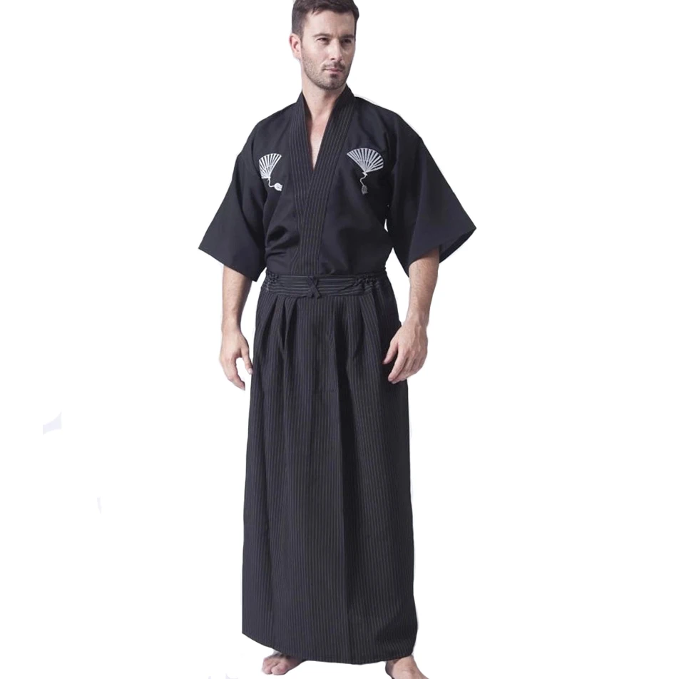 

4style Traditional Black White Japanese Samurai Kimono Men Novel Samurai Cosplay Costumes Embroidery Oriental Yukata
