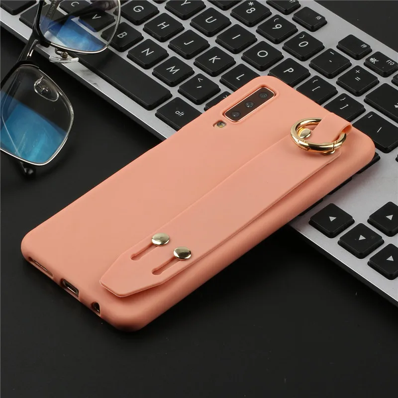 Ремешок на запястье чехол для телефона для samsung Galaxy A10 A20 A30 A40 A50 A70 A20E A10E A30S A50S Карамельный цвет чехол с браслет