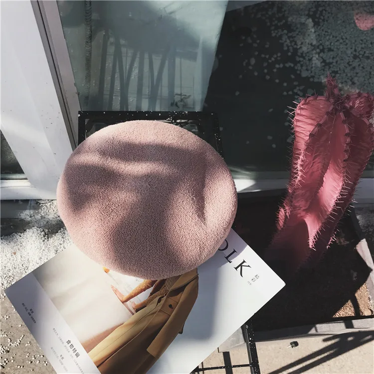 Берет женский трехмерный однотонный вязаная шапка в стиле ретро кэжуал дышащая