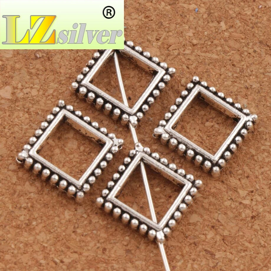 Open Dots Rim Square Bead Frame Charm Beads 12.9x12.9mm 150pcs zinc alloy Pendants Jewelry DIY L753