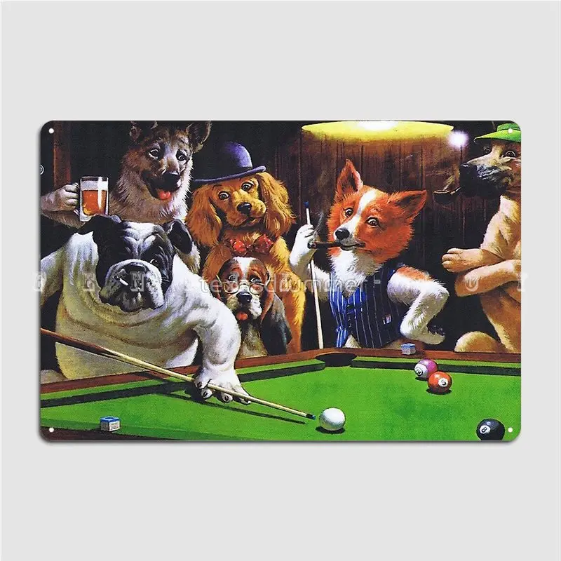 

Dogs Playing Pool Poster Metal Plaque Wall Cave Bar Cave Customize Poster Tin Sign Poster