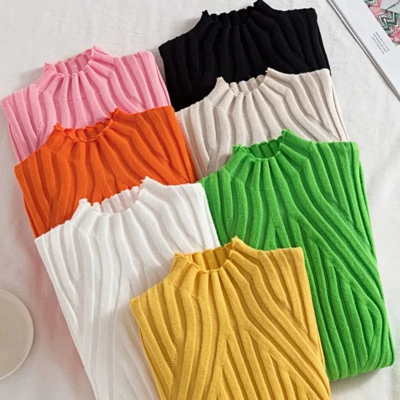 

Solid color half high neck knitted bottoming sweaters long sleeve top autumn and winter new tight thin sweater women coat P3 576