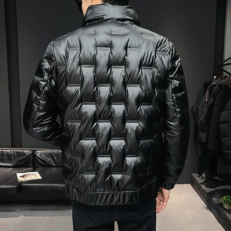 Winter Men's Down Jacket 80% White Duck Down Parka Thick Warm Stand Collar Outwear Black Glossy Men's Down Coat  High Quality