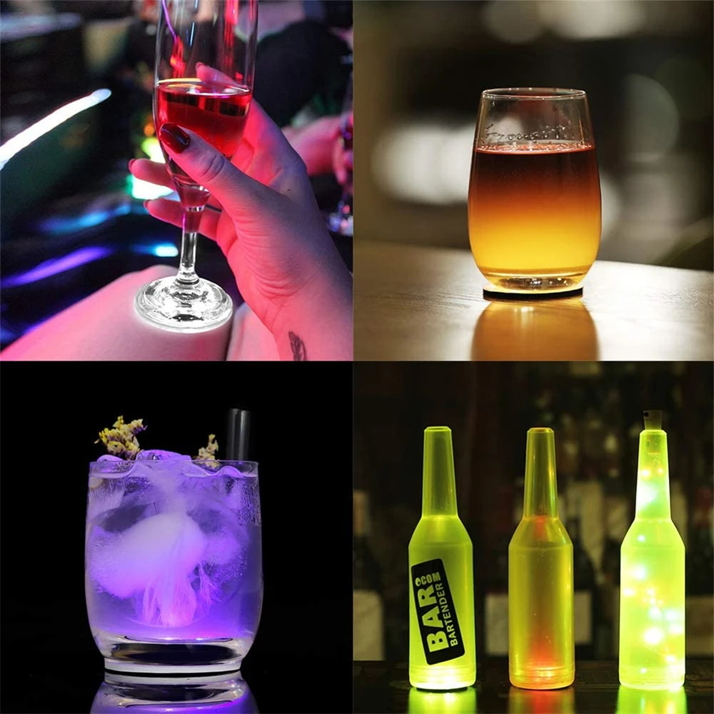 

1pcs 6/4led Self-adhesive Bottle Stickers Coasters Lights 3 Modes Wine Glass Pad LED Light for Bar KTV Cocktail Glorifier Mat