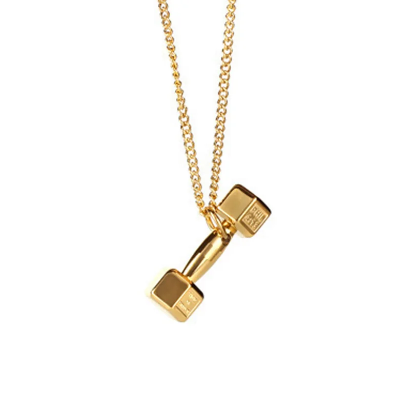 

New Gold/Silver Color Couple Fitness Dumbbell Pendant Collar Choker Necklace Chain Fashion Jewelry Gift Women Men Ornament