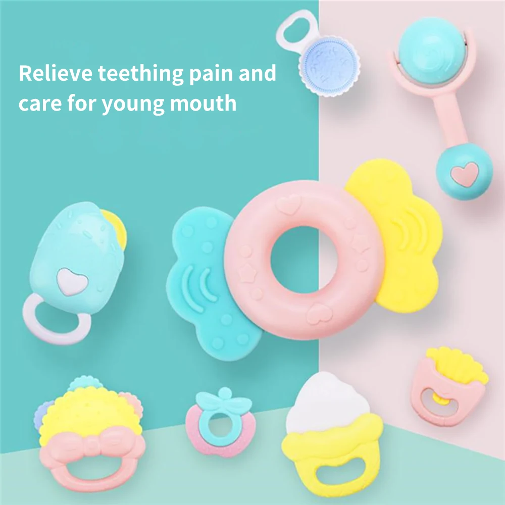 8-Piece Rattle Toy Cute Portable Safety Silicone Tooth Massage Baby Molar Stick rattle toy | Игрушки и хобби