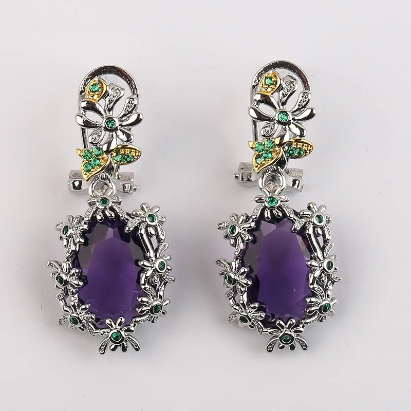 

Vintage Dark Purple Oval Stone Drop Earrings For Women Color Dainty Daisy Flower Dangle Earrings Pendant Mujer Z5M111