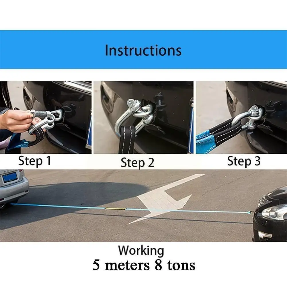 

Автомобильный буксировочный трос 5 метров 8 тонн, буксировочный трос с крючками для тяжелых автомобилей, аварийный внедорожник E8A8
