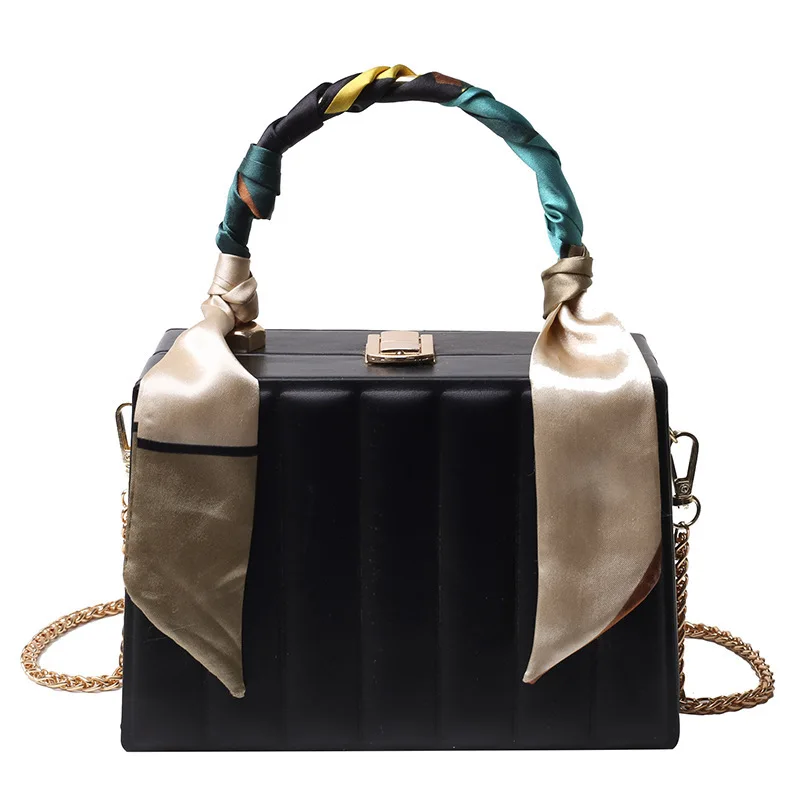

Women 2021 Fashion Chain Shoulder Bag Simple Portable Box Solid Color High Quality Pu Leather Luxury Designer Messenger Bag