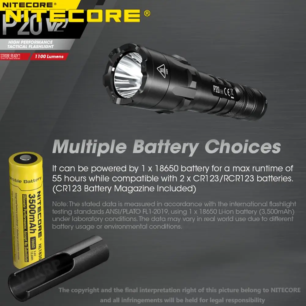 Светодиодный высокопроизводительный тактический фонарик NITECORE P20 v2 1100 Люмен CREE