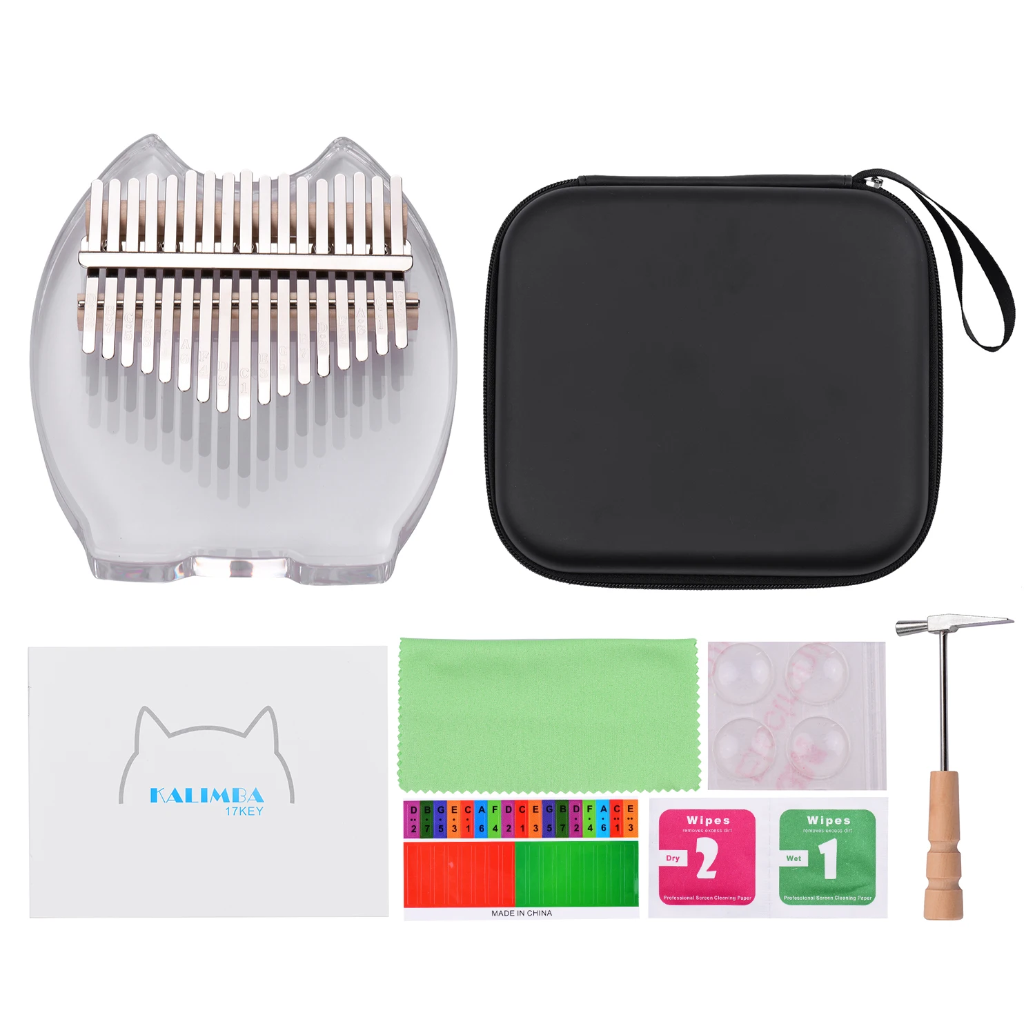 

17 клавиш, калимба Muslady, пианино для большого пальца, прозрачный акриловый материал с сумкой для переноски, наклейки для музыкальных нот, музы...