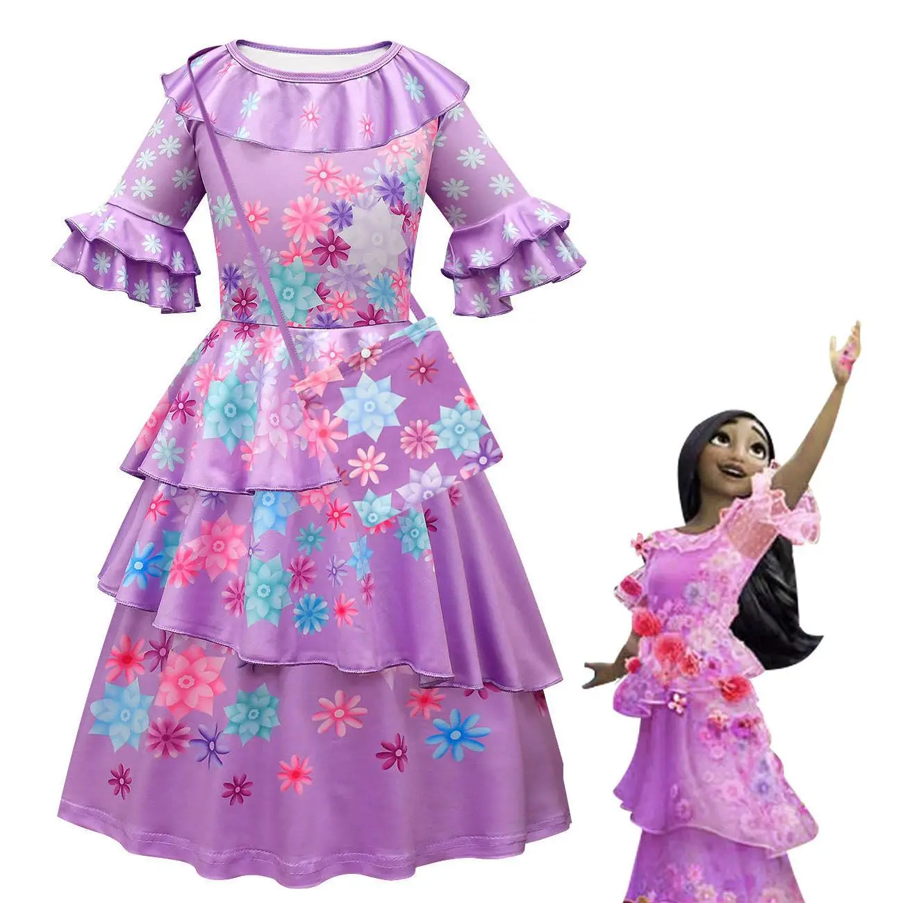 

2022 New European and American Cartoon Printing Acetate Children's Cosplay Costumes Encanto Girls Show Clothes Dress