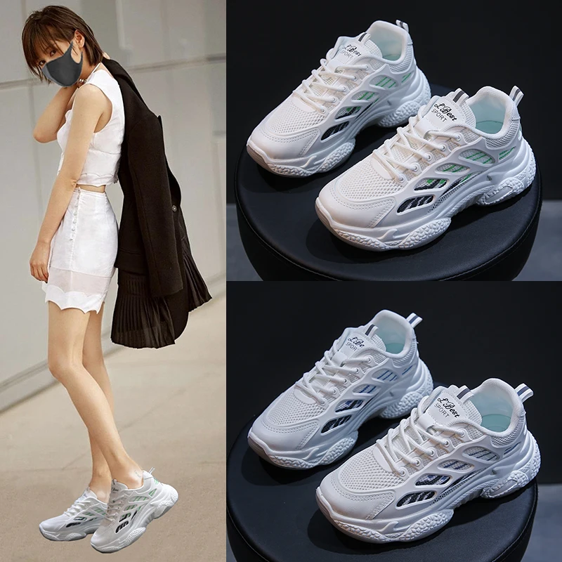 

2021 New Female Vulcanized Shoes Internal Increase Fashion Versatile Thick-soled Round Toe Suitable Outdoor Sports Daddy Shoes