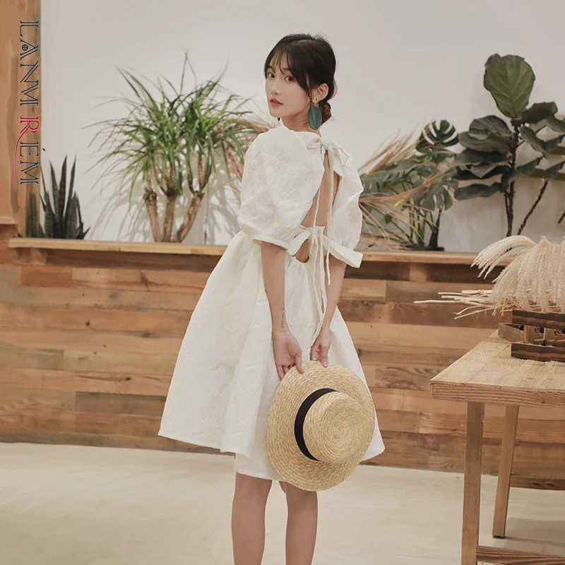 Женское Бандажное платье LANMREM с открытой спиной свободное квадратным вырезом