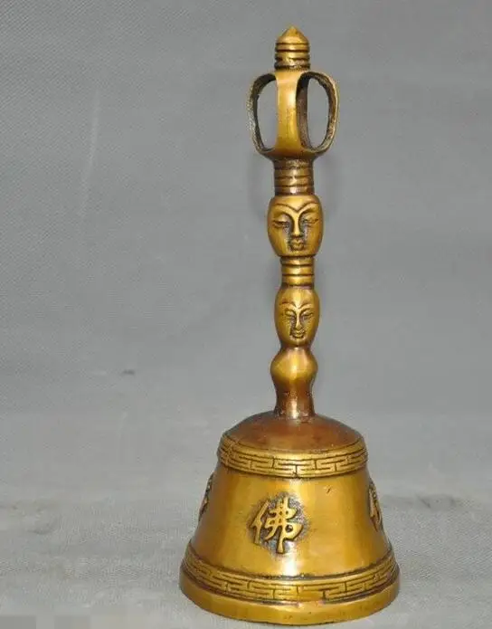 

8"tibetan Buddhism Bronze Buddha Head Exorcism Master Rattles Bell Zhong Statue