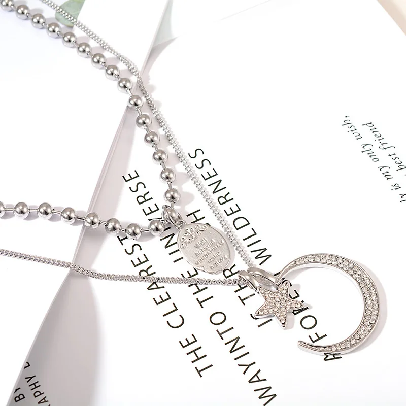 Двухслойное ожерелье с подвеской в виде луны и звезд стразы цепочка из